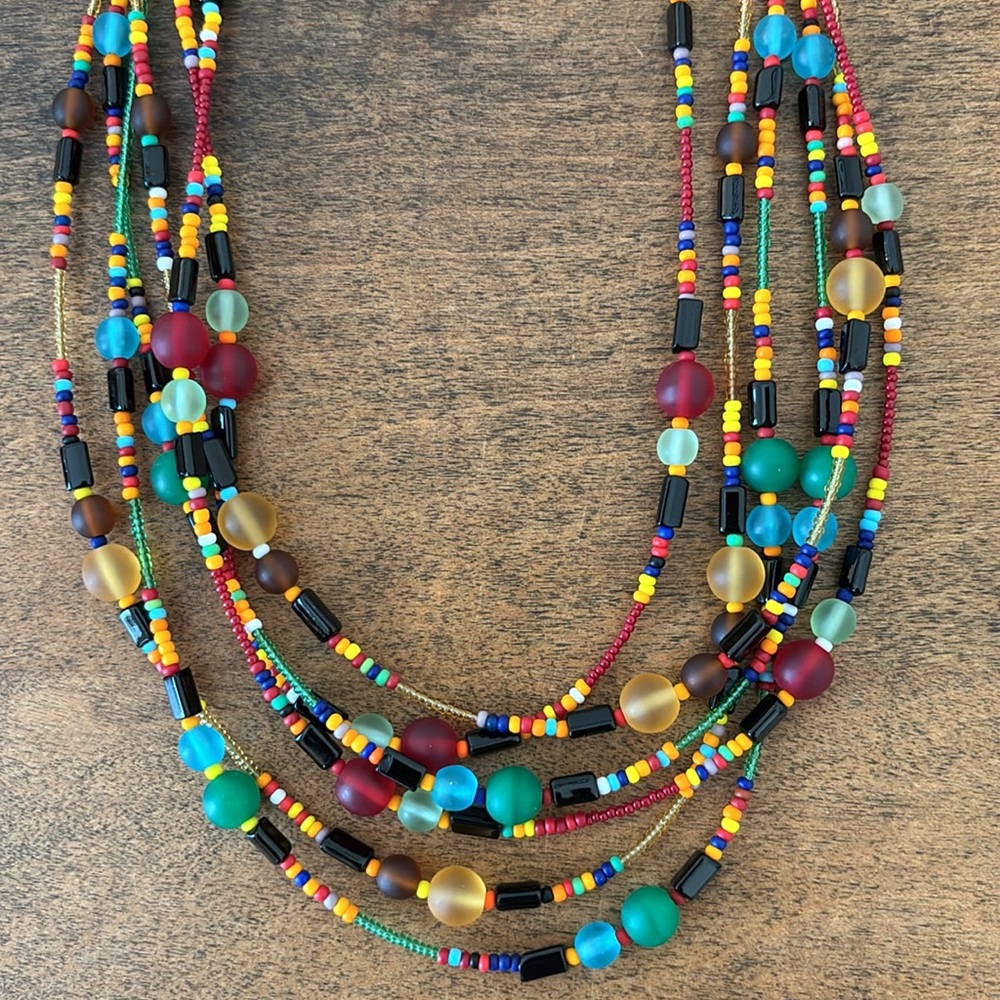 Antica Murrina Venetian Glass Red/Black Multi-Color 6 Strand Necklace